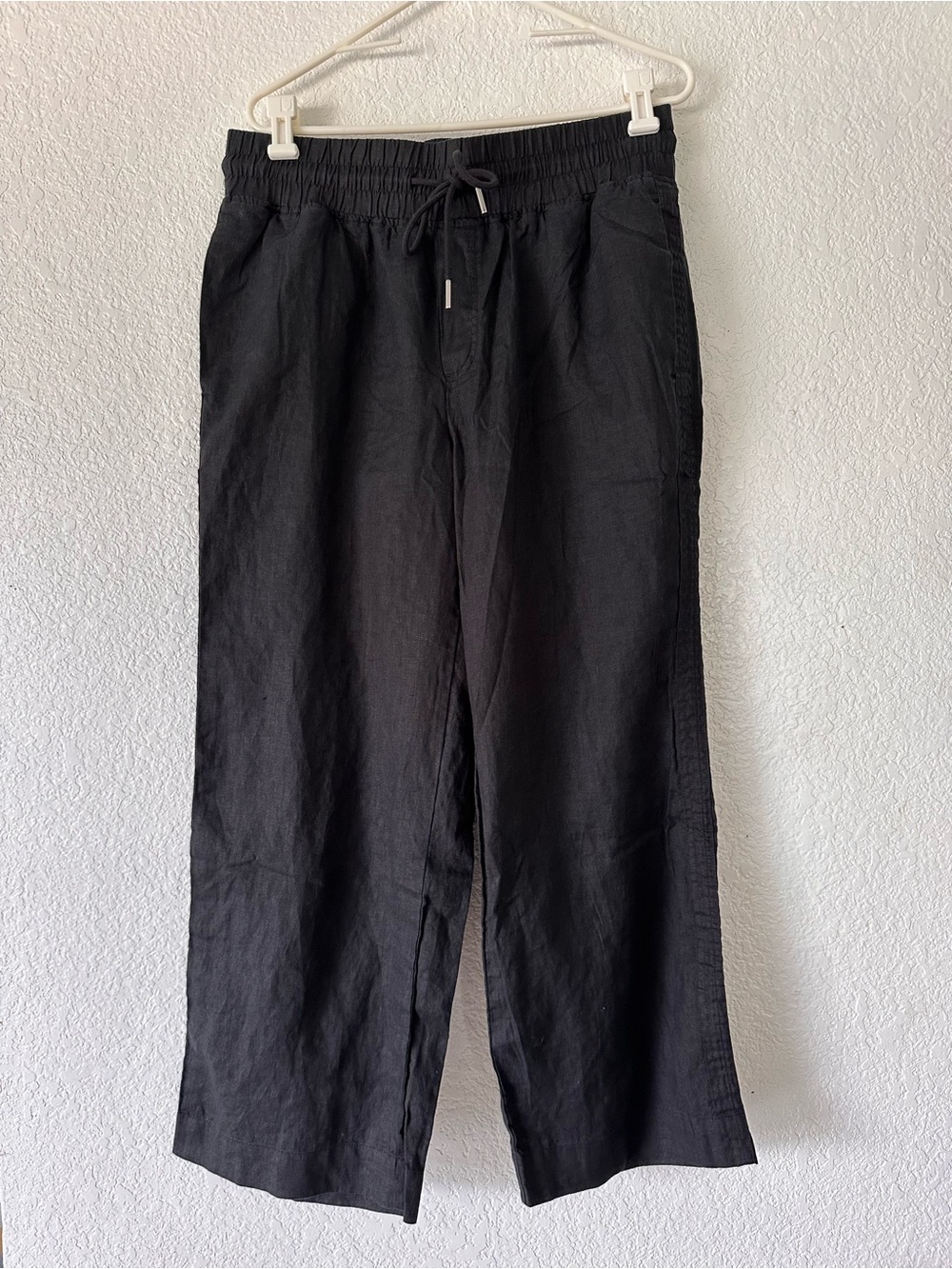 Quince Womens Drawstring 100% European Linen Wide Leg Pants Black L (S5) - Picture 7 of 13